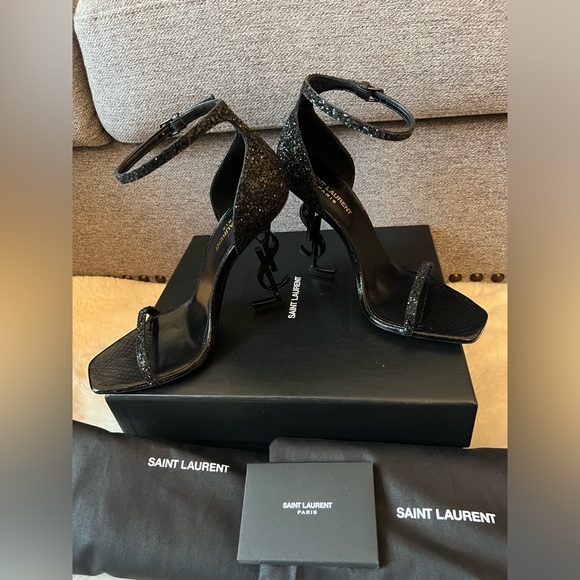 New Saint Laurent Opyum 110 black Glitter heels Sandals size 39 - Picture 3 of 10